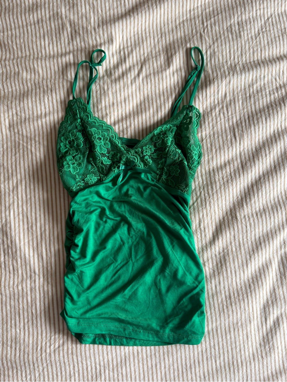 Green Lace Trim Cami Tank Top